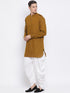 Vastramay Men's Brown Cotton Blend Kurta and White Dhoti Set